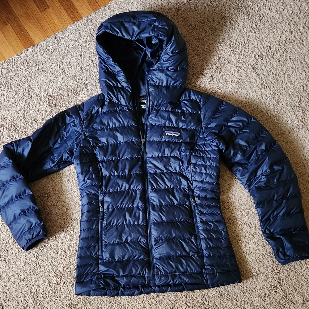 Patagonia Down Sweater Hoody Jacket Womens XXS Blue Puffer Hooded 2XS
